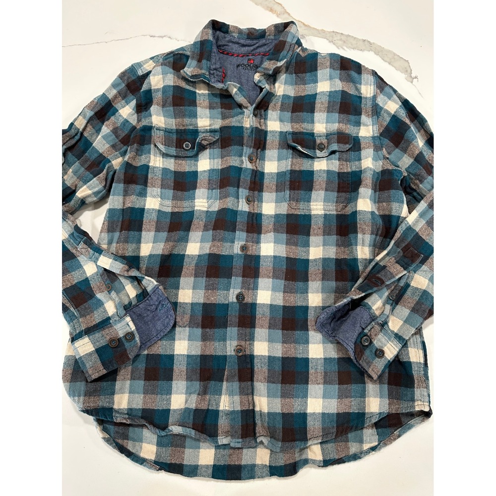Woolrich Mens L Plaid Flannel Shirt Long Sleeve Button Down Cotton
